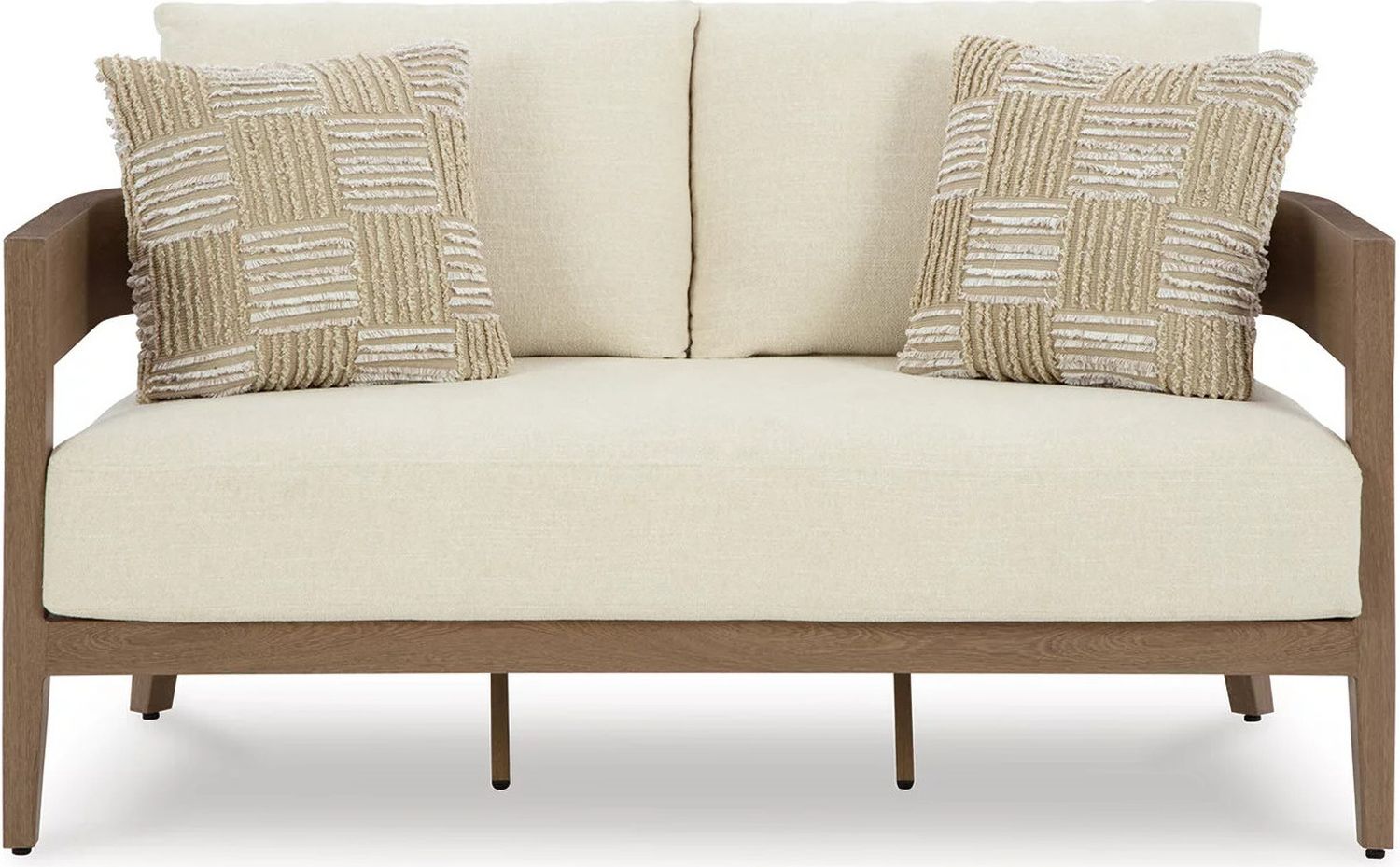 Serene Bay Outdoor Loveseat with Cushion In White and Dark Brown P671835