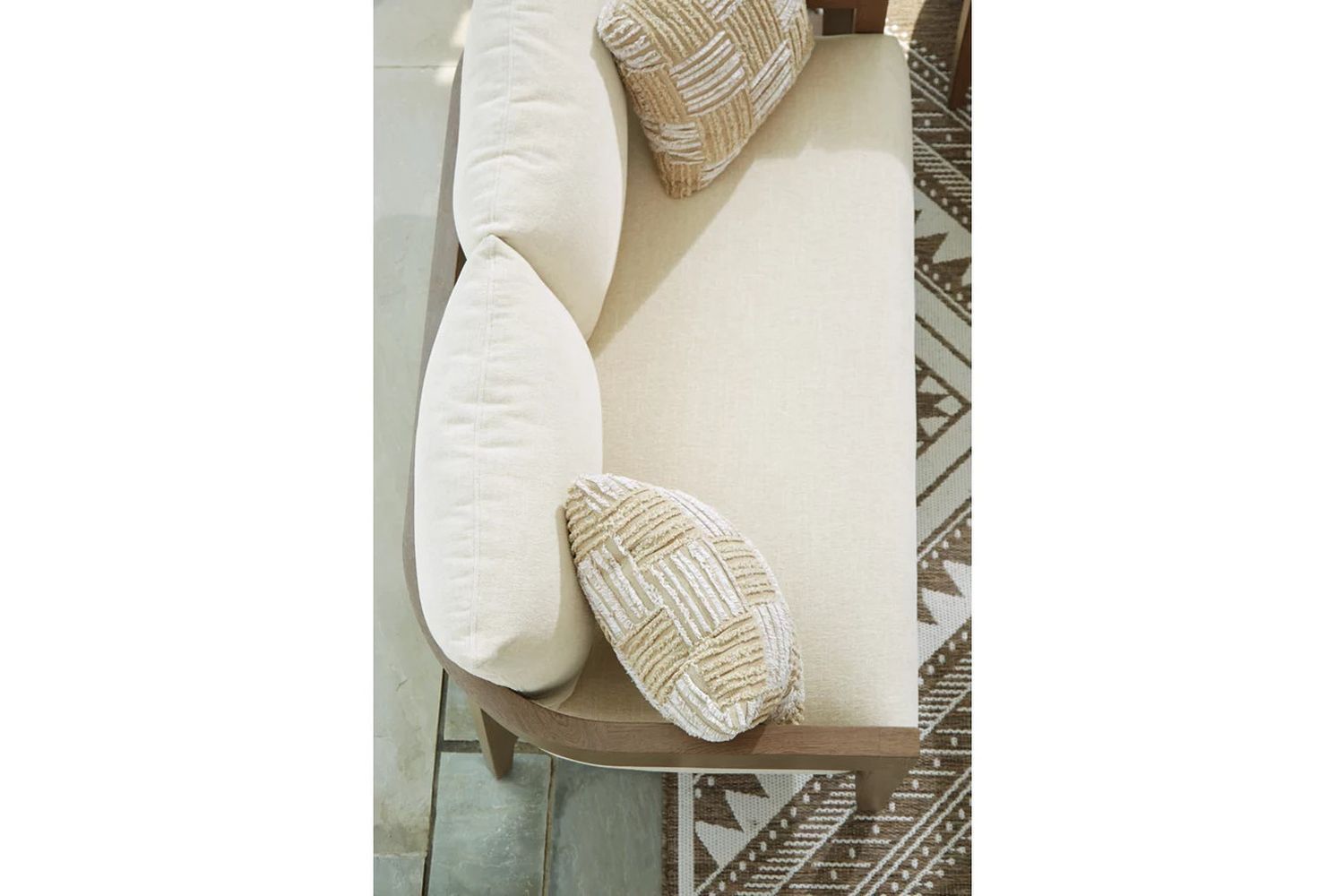 Serene Bay Outdoor Loveseat with Cushion In White and Dark Brown P671835