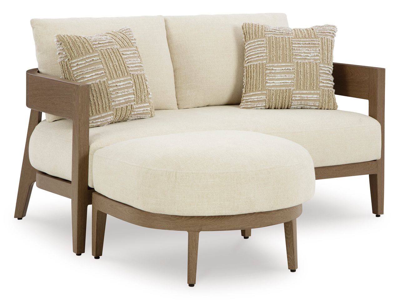 Serene Bay Outdoor Loveseat with Cushion In White and Dark Brown P671835