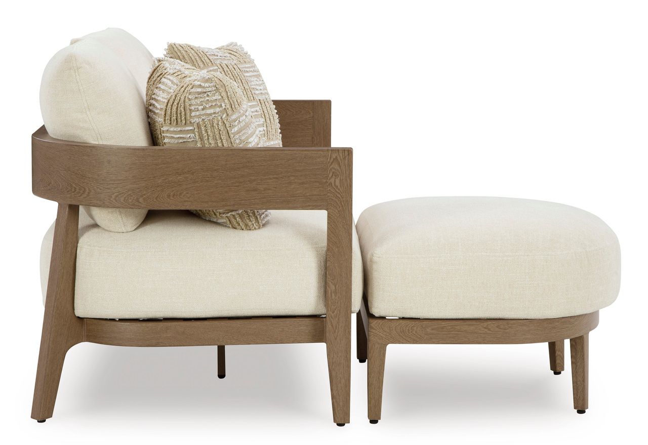 Serene Bay Outdoor Loveseat with Cushion In White and Dark Brown P671835