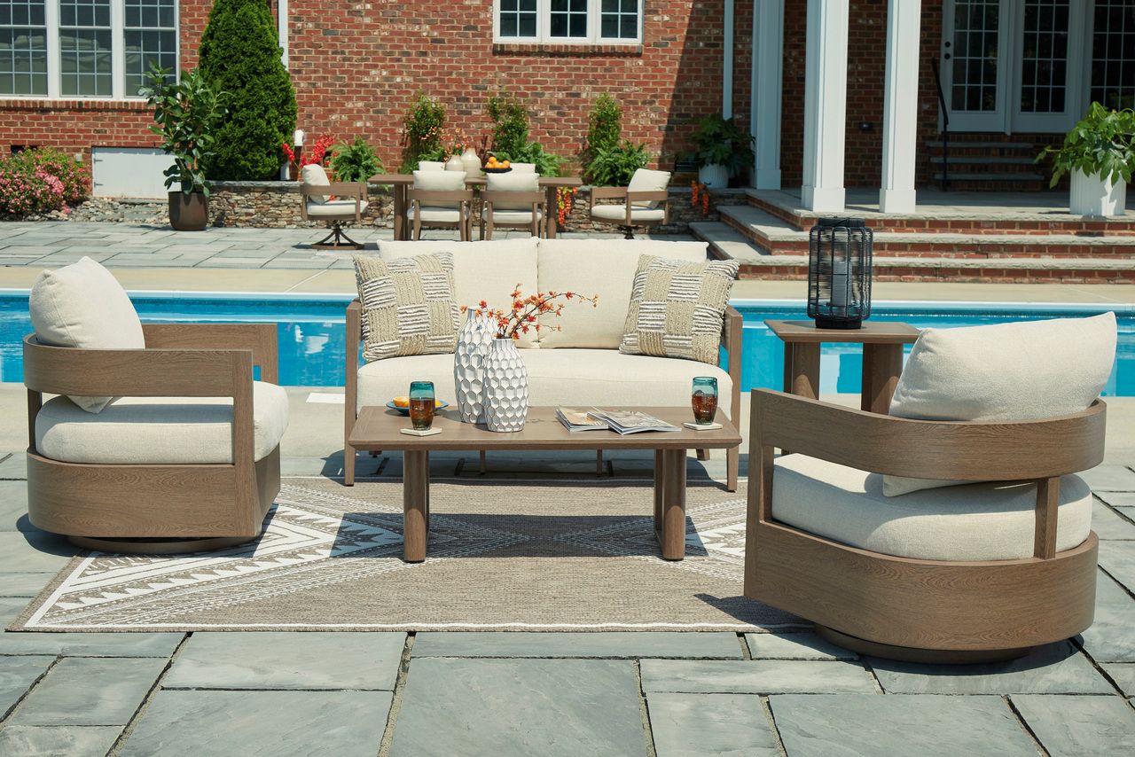 Serene Bay Outdoor Loveseat with Cushion In White and Dark Brown P671835