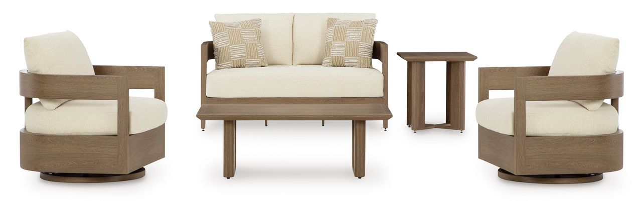 Serene Bay Outdoor Loveseat with Cushion In White and Dark Brown P671835