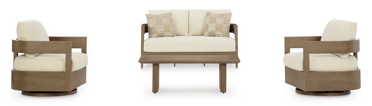 Serene Bay Outdoor Loveseat with Cushion In White and Dark Brown P671835
