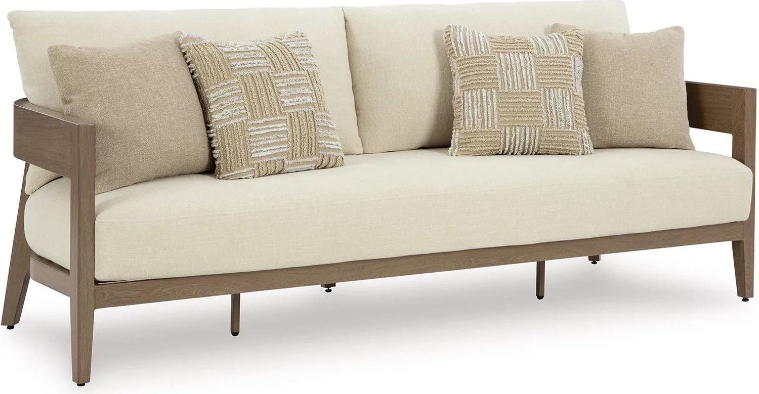 Serene Bay Outdoor Sofa with Cushion In White and Dark Brown P671838
