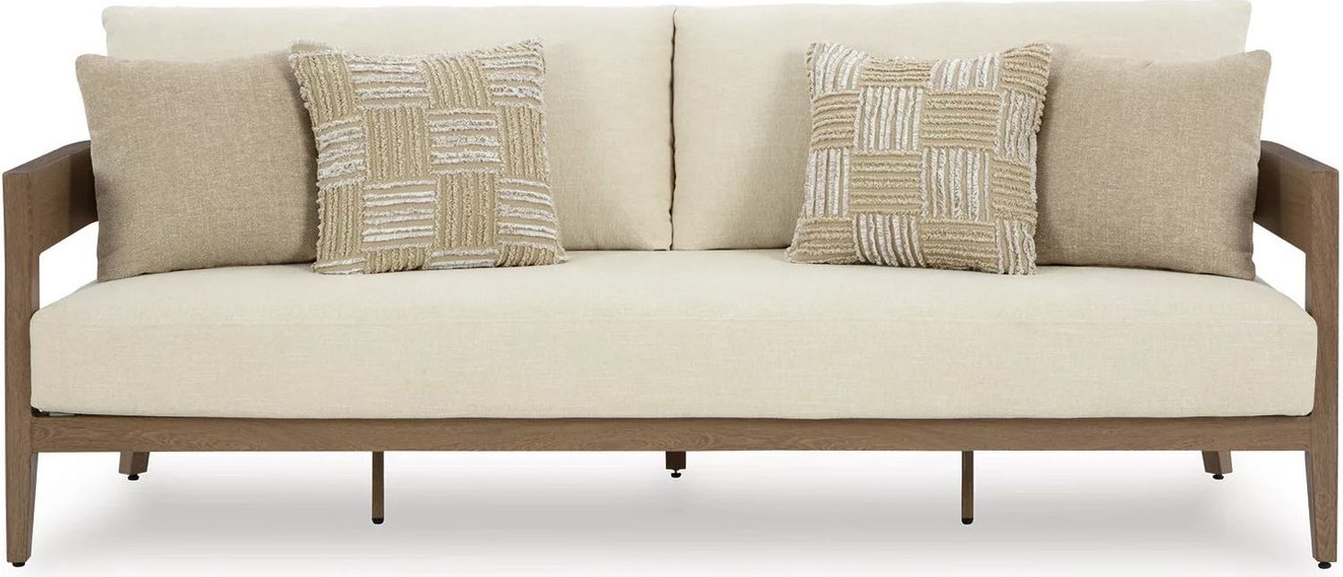 Serene Bay Outdoor Sofa with Cushion In White and Dark Brown P671838