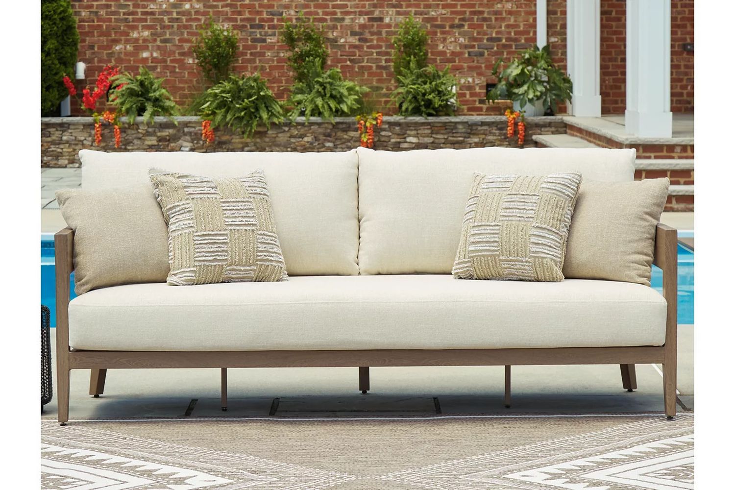 Serene Bay Outdoor Sofa with Cushion In White and Dark Brown P671838