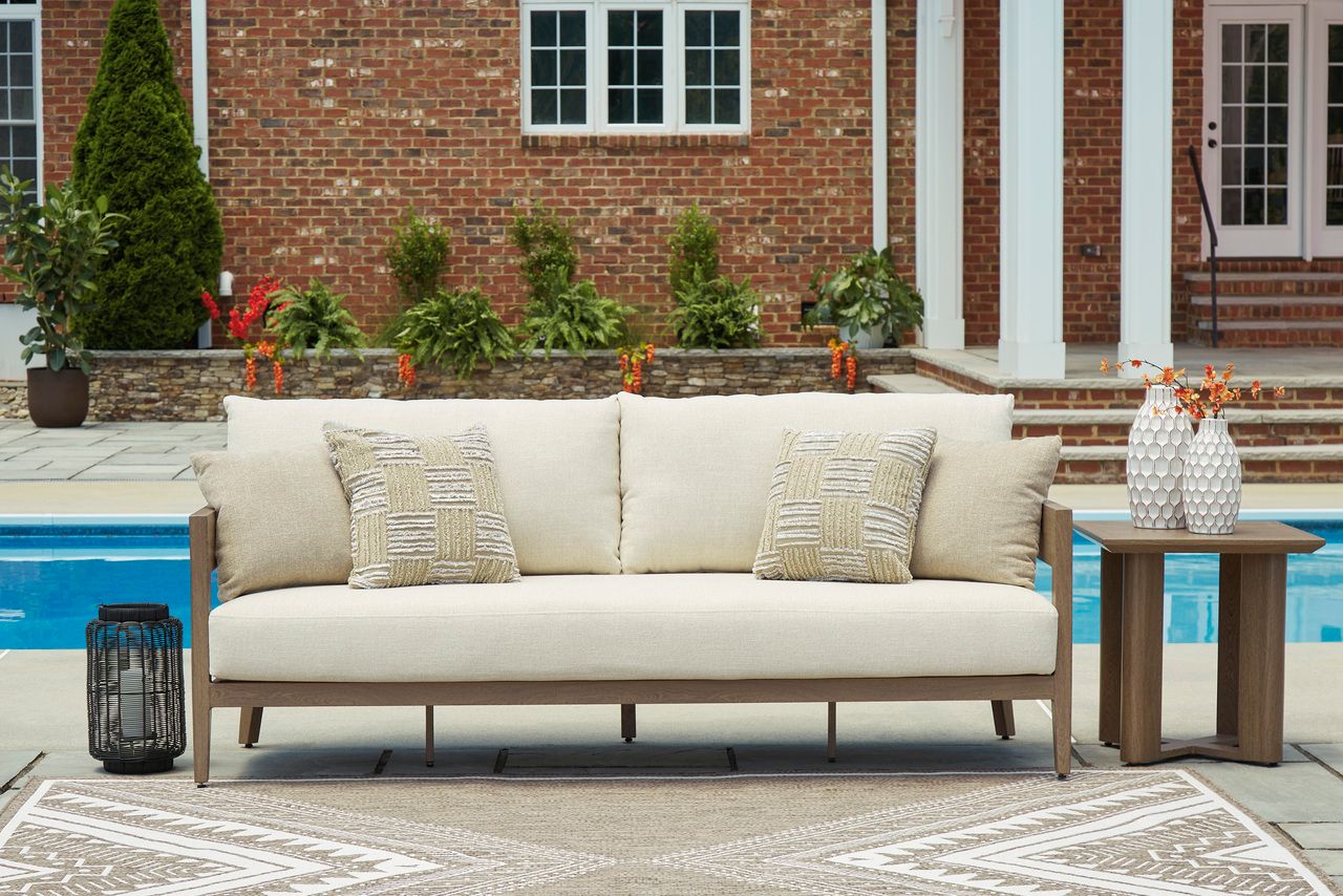 Serene Bay Outdoor Sofa with Cushion In White and Dark Brown P671838