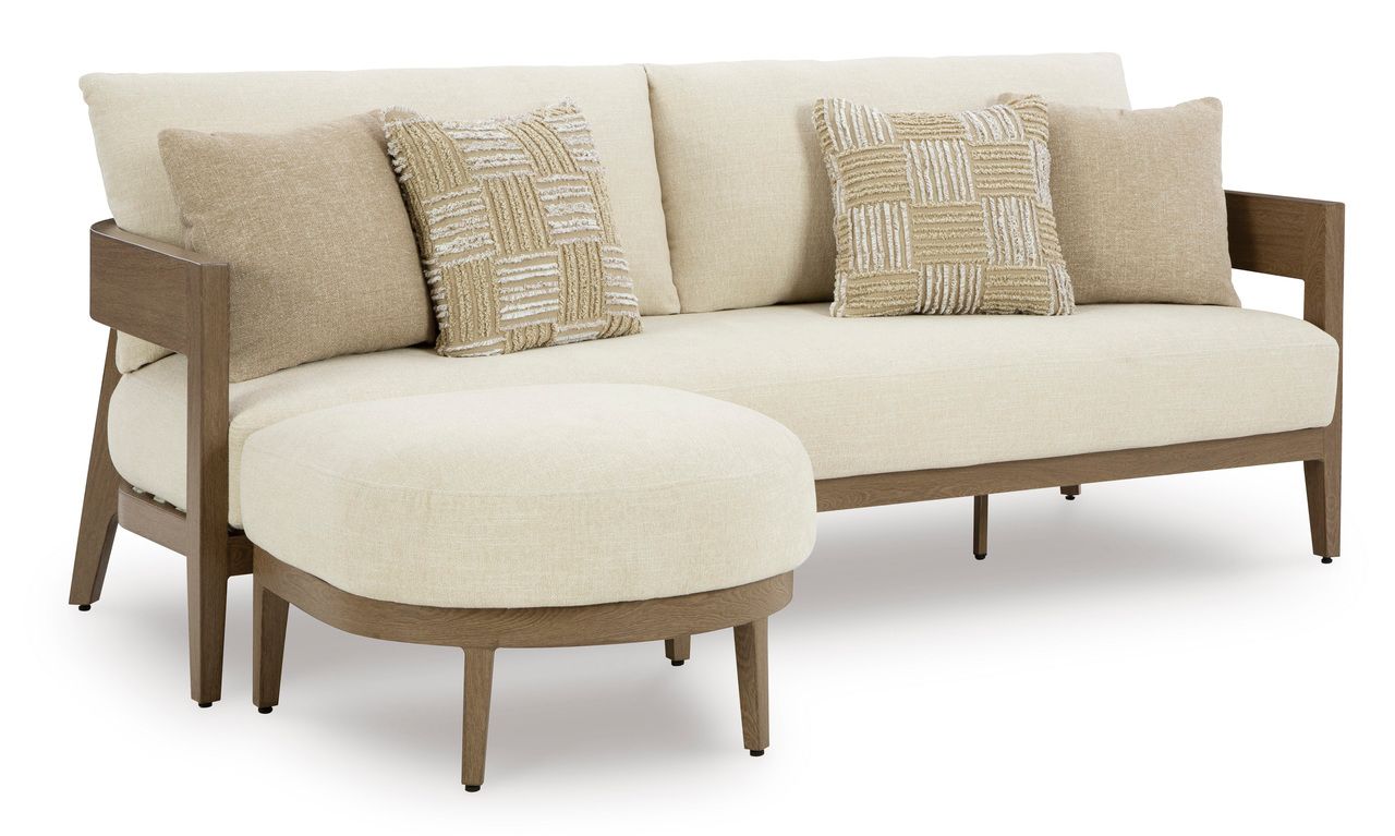 Serene Bay Outdoor Sofa with Cushion In White and Dark Brown P671838