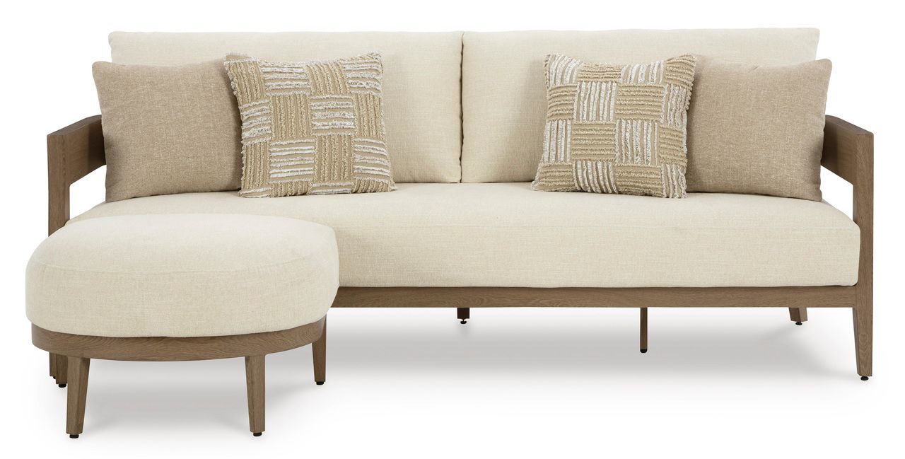Serene Bay Outdoor Sofa with Cushion In White and Dark Brown P671838