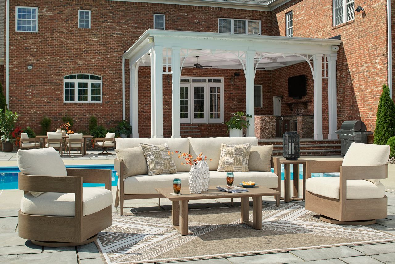 Serene Bay Outdoor Sofa with Cushion In White and Dark Brown P671838