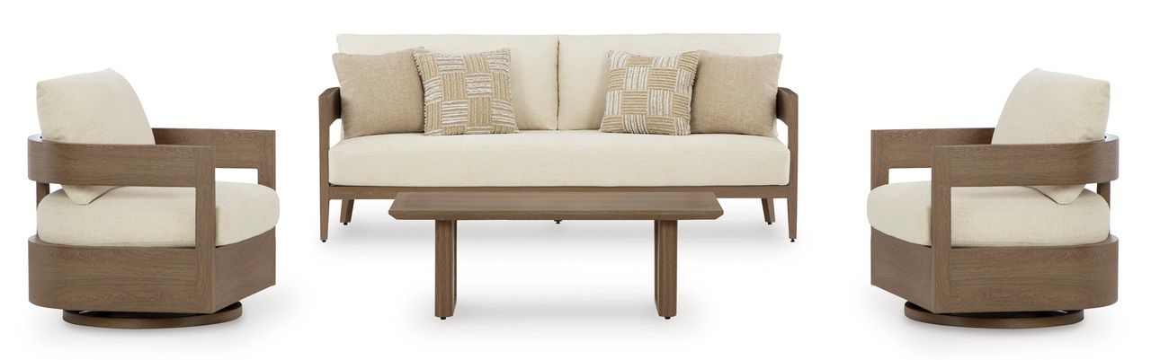 Serene Bay Outdoor Sofa with Cushion In White and Dark Brown P671838