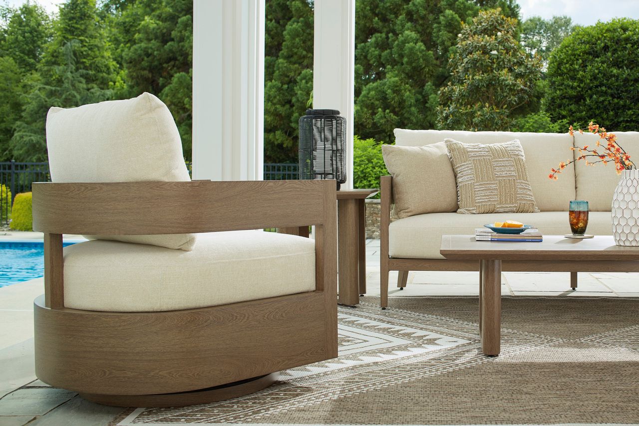 Serene Bay Outdoor Sofa with Cushion In White and Dark Brown P671838