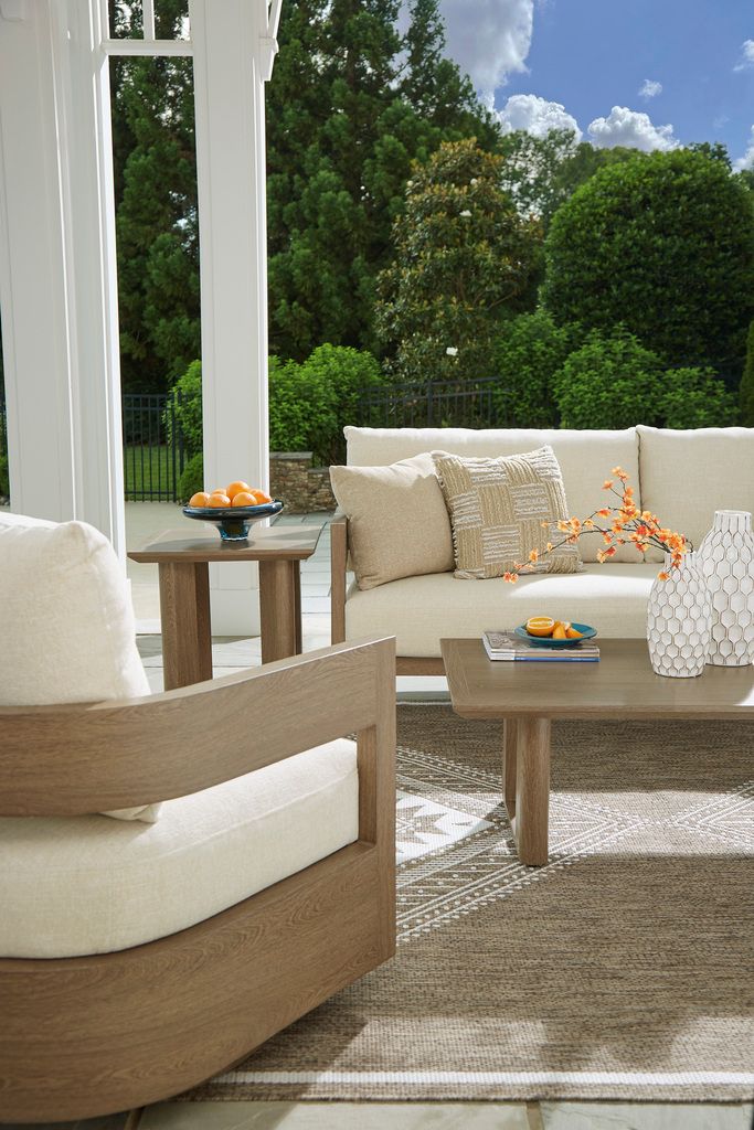 Serene Bay Outdoor Sofa with Cushion In White and Dark Brown P671838