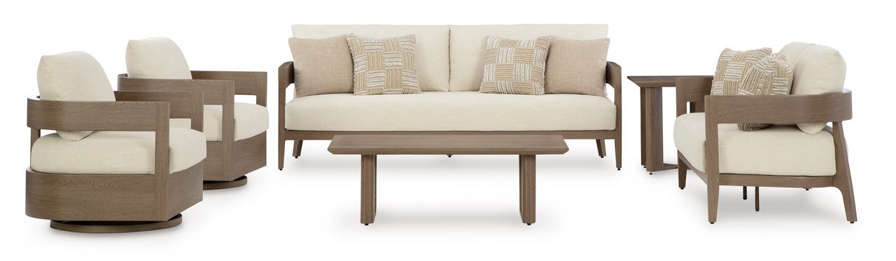 Serene Bay Outdoor Sofa with Cushion In White and Dark Brown P671838