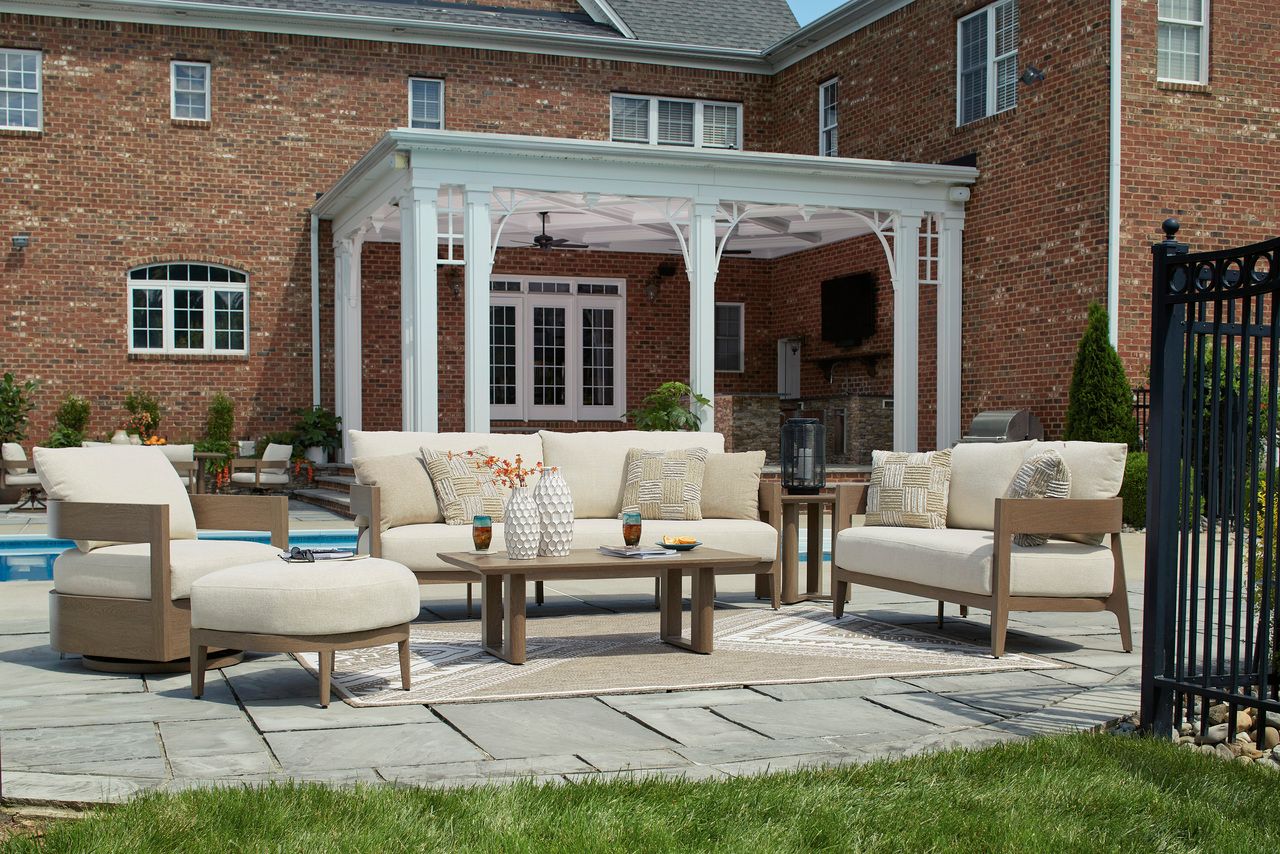 Serene Bay Outdoor Sofa with Cushion In White and Dark Brown P671838