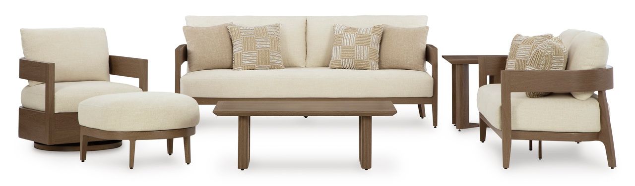 Serene Bay Outdoor Sofa with Cushion In White and Dark Brown P671838