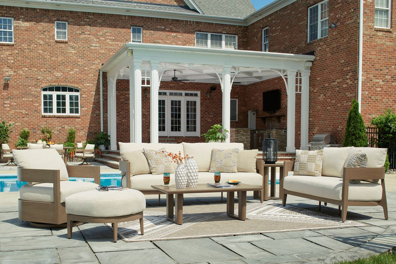 Serene Bay Outdoor Sofa with Cushion In White and Dark Brown P671838