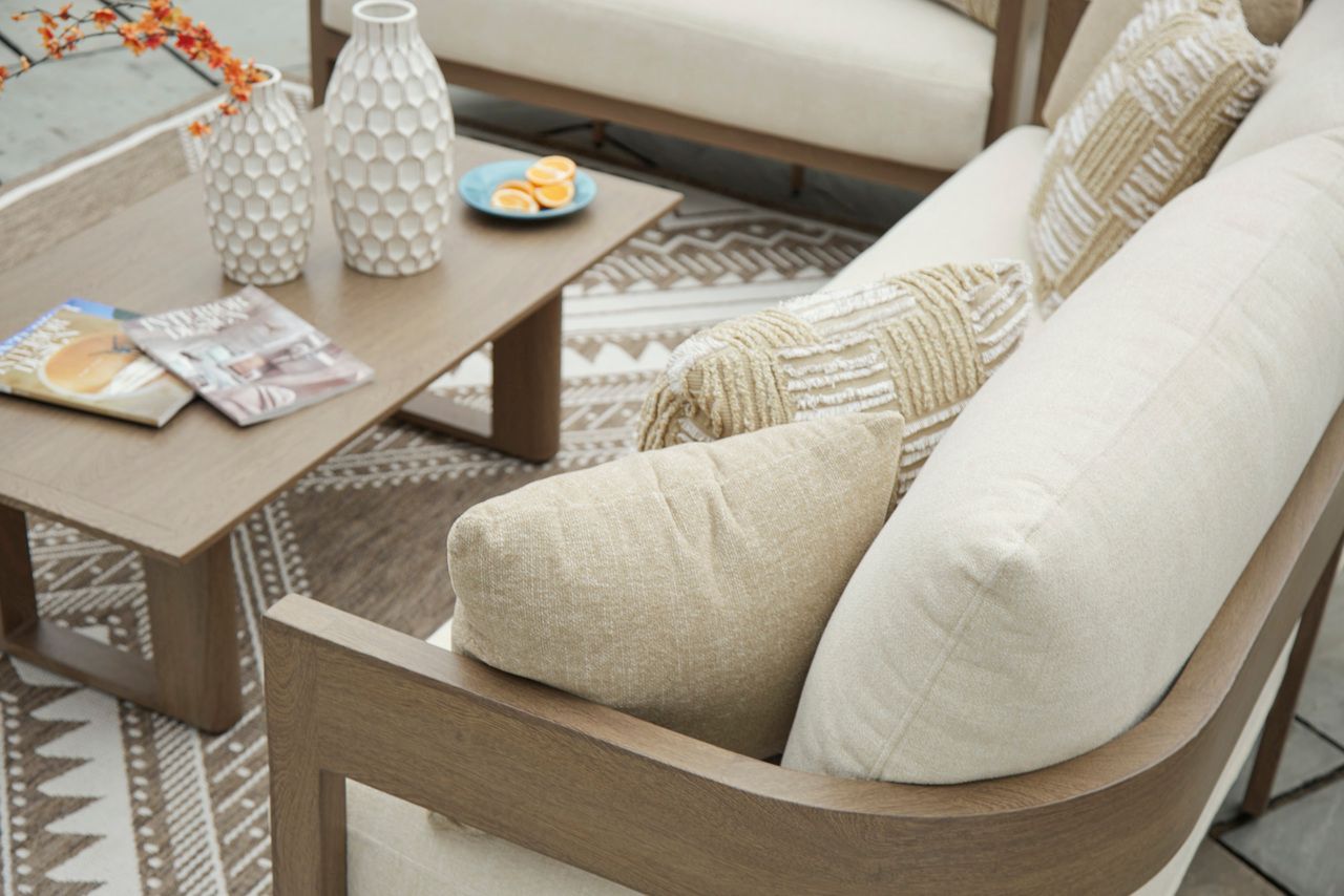 Serene Bay Outdoor Sofa with Cushion In White and Dark Brown P671838