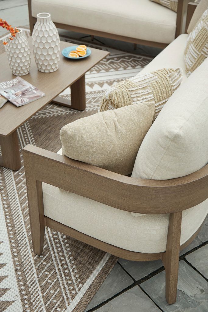 Serene Bay Outdoor Sofa with Cushion In White and Dark Brown P671838