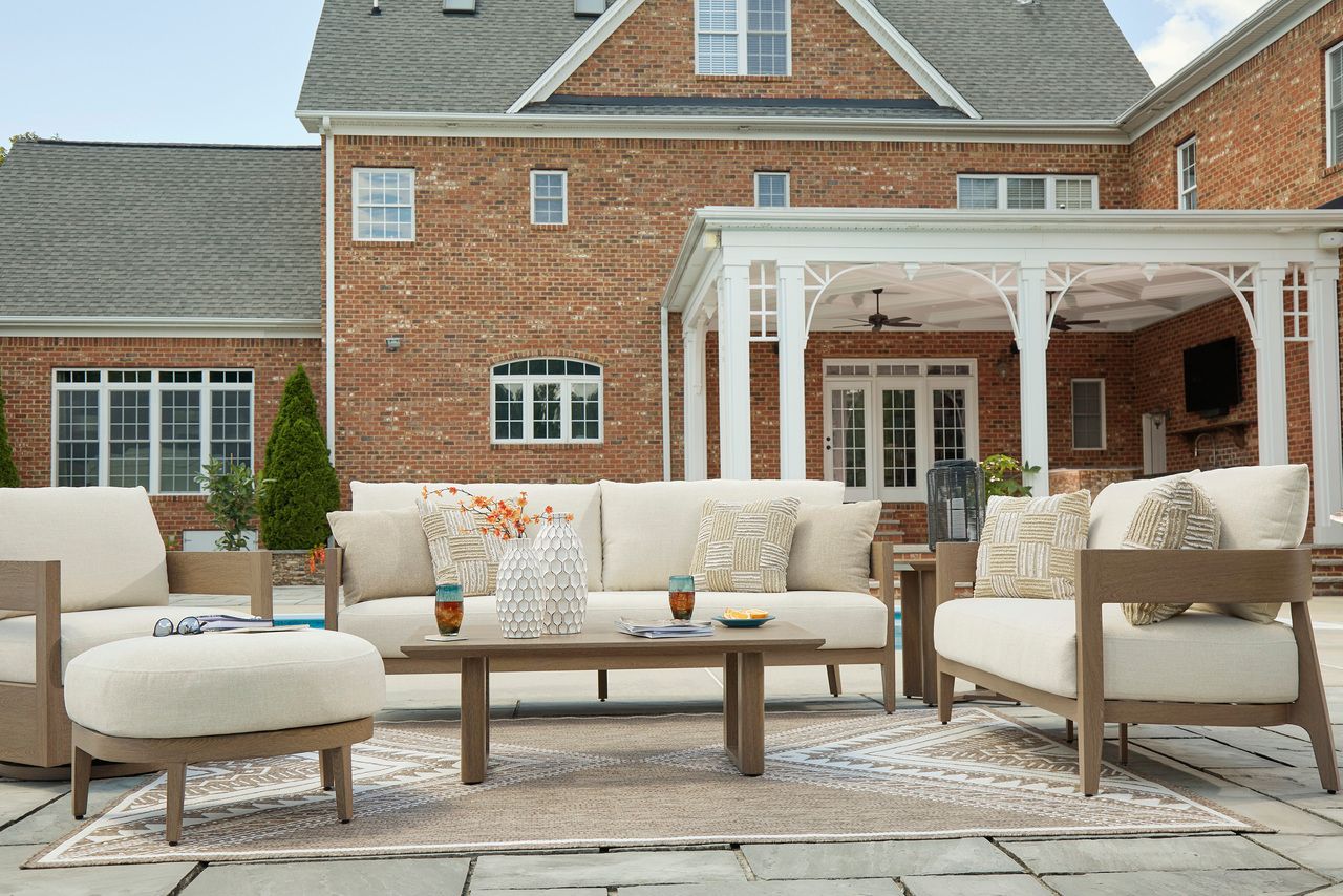 Serene Bay Outdoor Sofa with Cushion In White and Dark Brown P671838