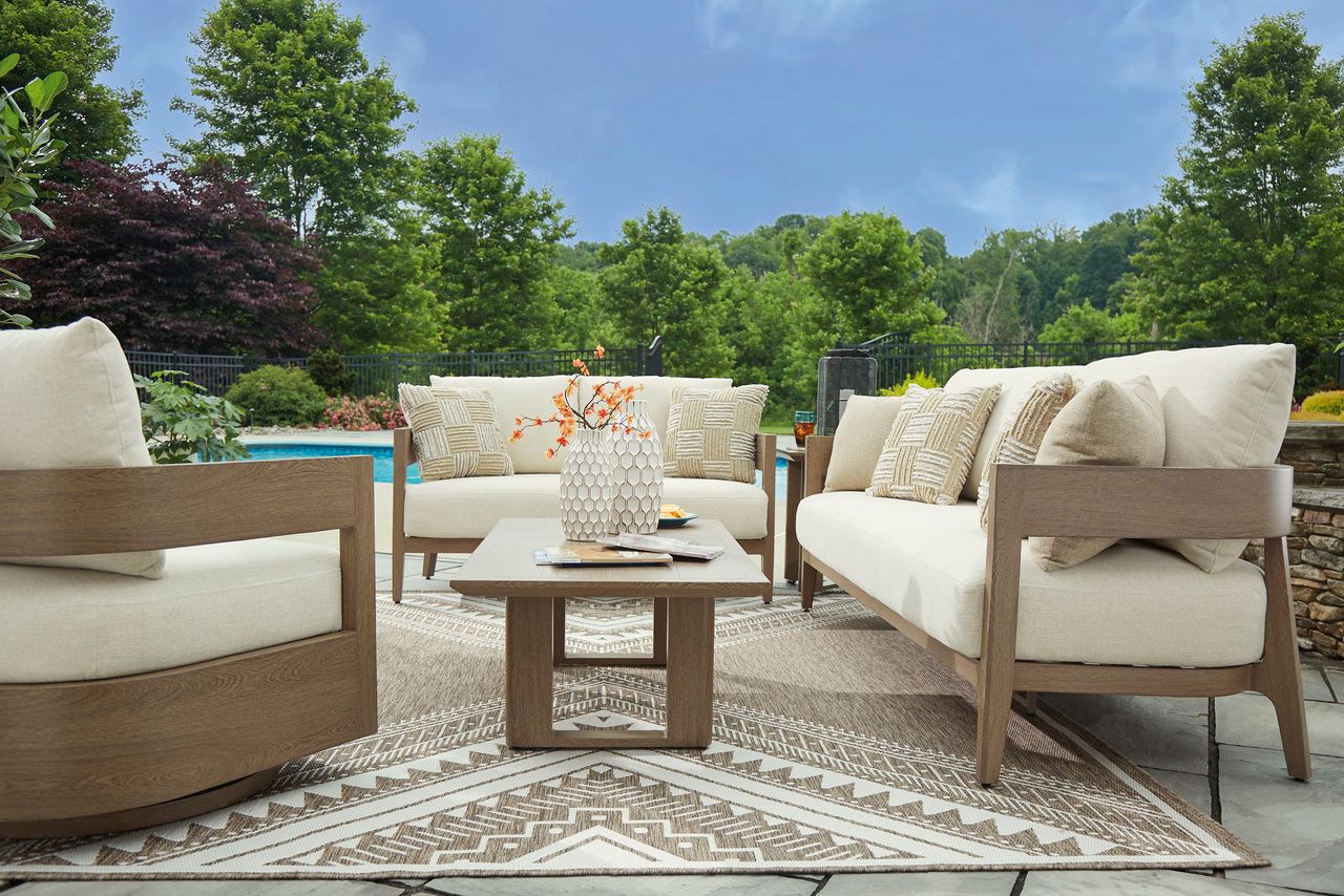 Serene Bay Outdoor Sofa with Cushion In White and Dark Brown P671838