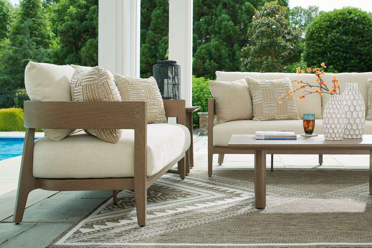 Serene Bay Outdoor Sofa with Cushion In White and Dark Brown P671838