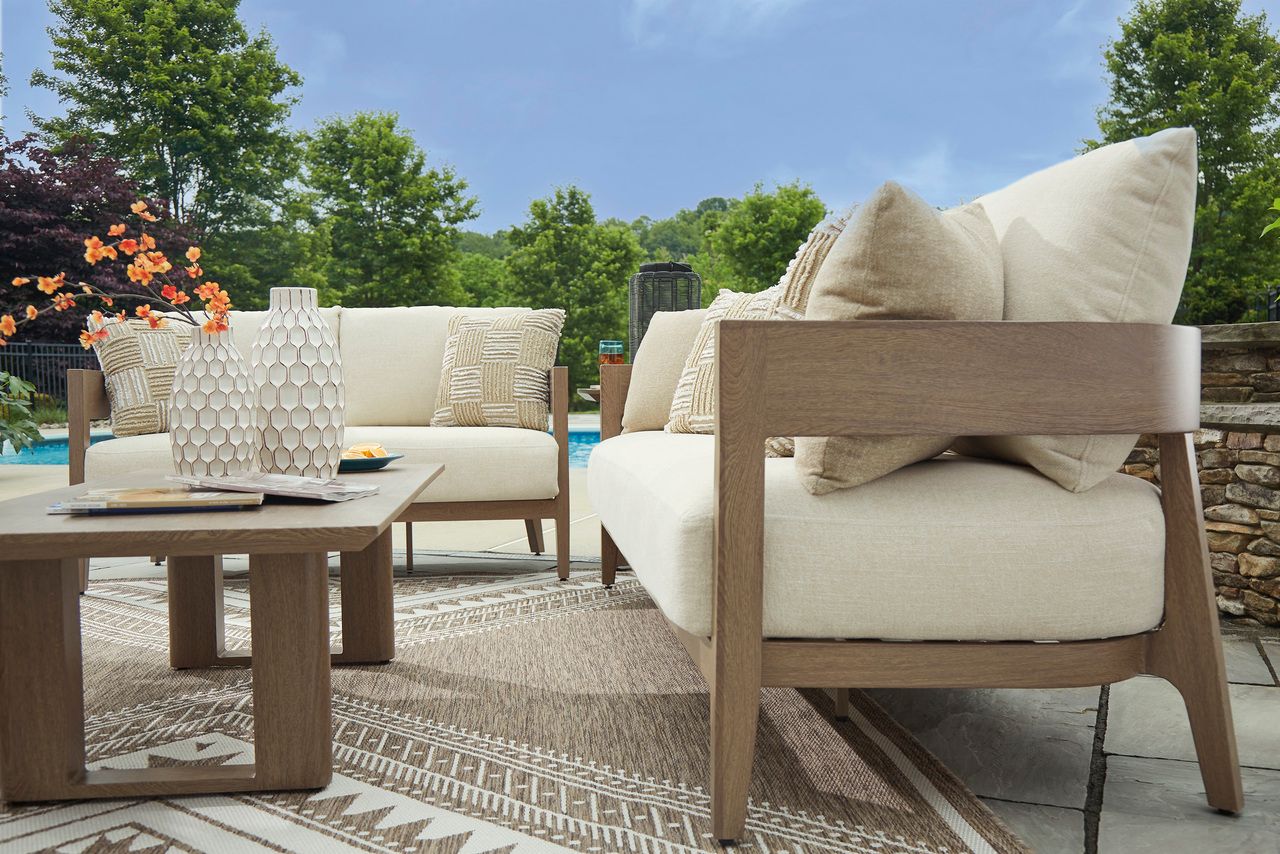 Serene Bay Outdoor Sofa with Cushion In White and Dark Brown P671838