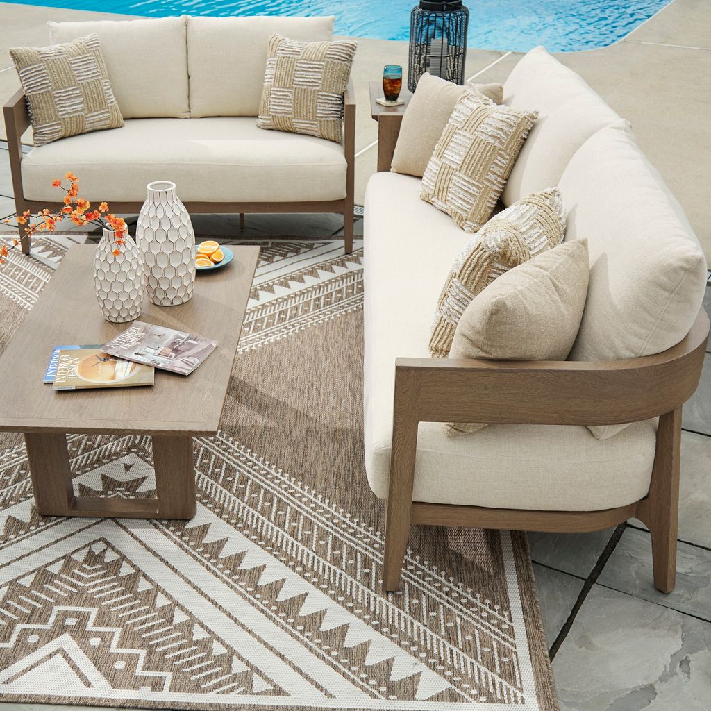 Serene Bay Outdoor Sofa with Cushion In White and Dark Brown P671838