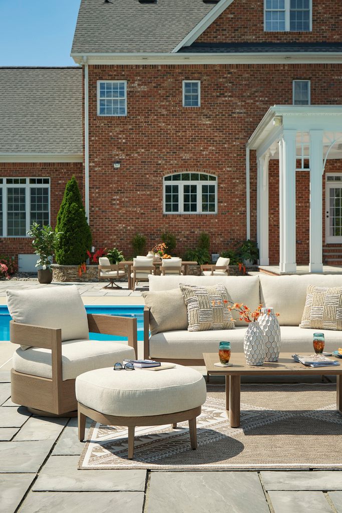 Serene Bay Outdoor Sofa with Cushion In White and Dark Brown P671838