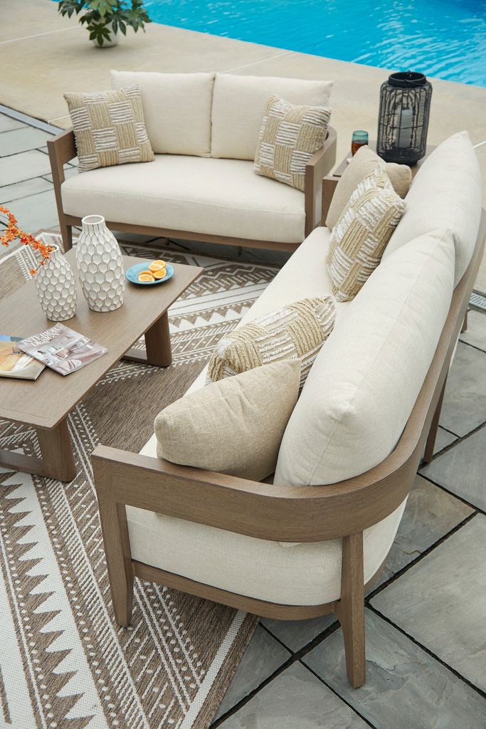 Serene Bay Outdoor Sofa with Cushion In White and Dark Brown P671838