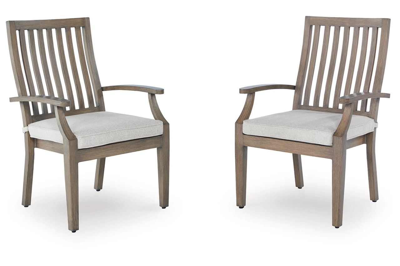 Rainier Ranch Outdoor Arm Chair with Cushion Set of 2 In Brown and Beige P701601A