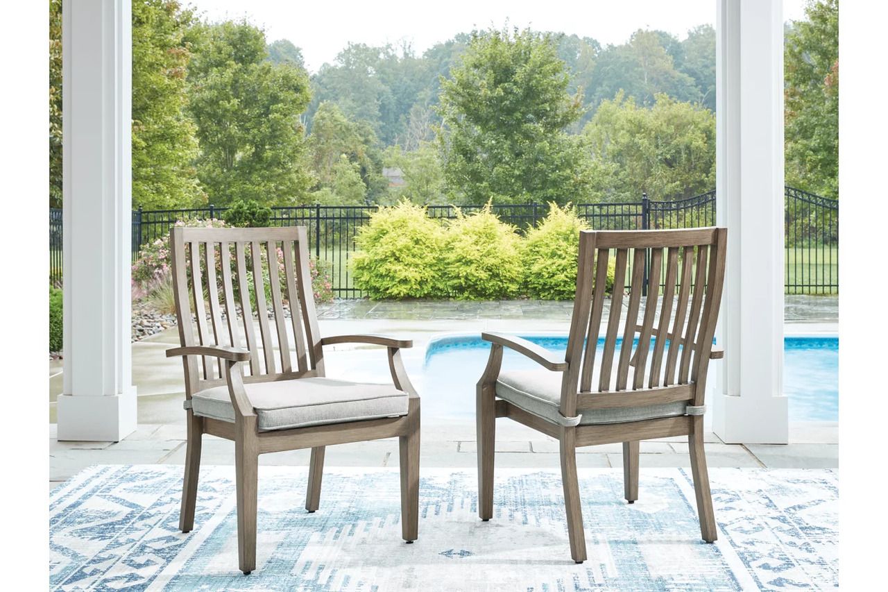 Rainier Ranch Outdoor Arm Chair with Cushion Set of 2 In Brown and Beige P701601A