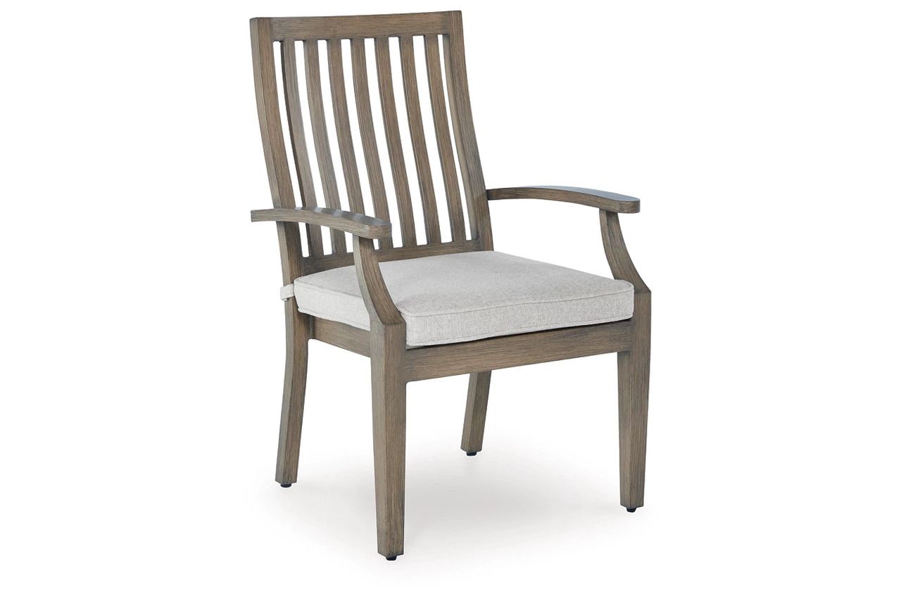 Rainier Ranch Outdoor Arm Chair with Cushion Set of 2 In Brown and Beige P701601A