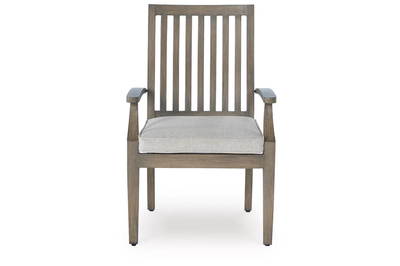 Rainier Ranch Outdoor Arm Chair with Cushion Set of 2 In Brown and Beige P701601A