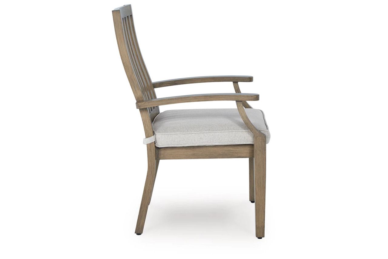 Rainier Ranch Outdoor Arm Chair with Cushion Set of 2 In Brown and Beige P701601A