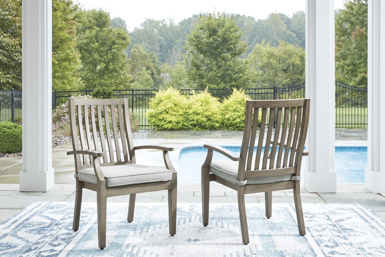 Rainier Ranch Outdoor Arm Chair with Cushion Set of 2 In Brown and Beige P701601A