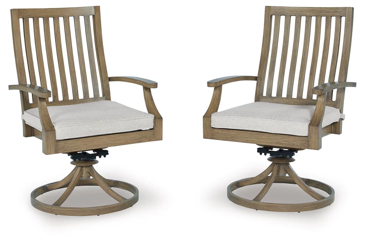 Rainier Ranch Outdoor Swivel Chair with Cushion Set of 2 In Brown and Beige P701602A