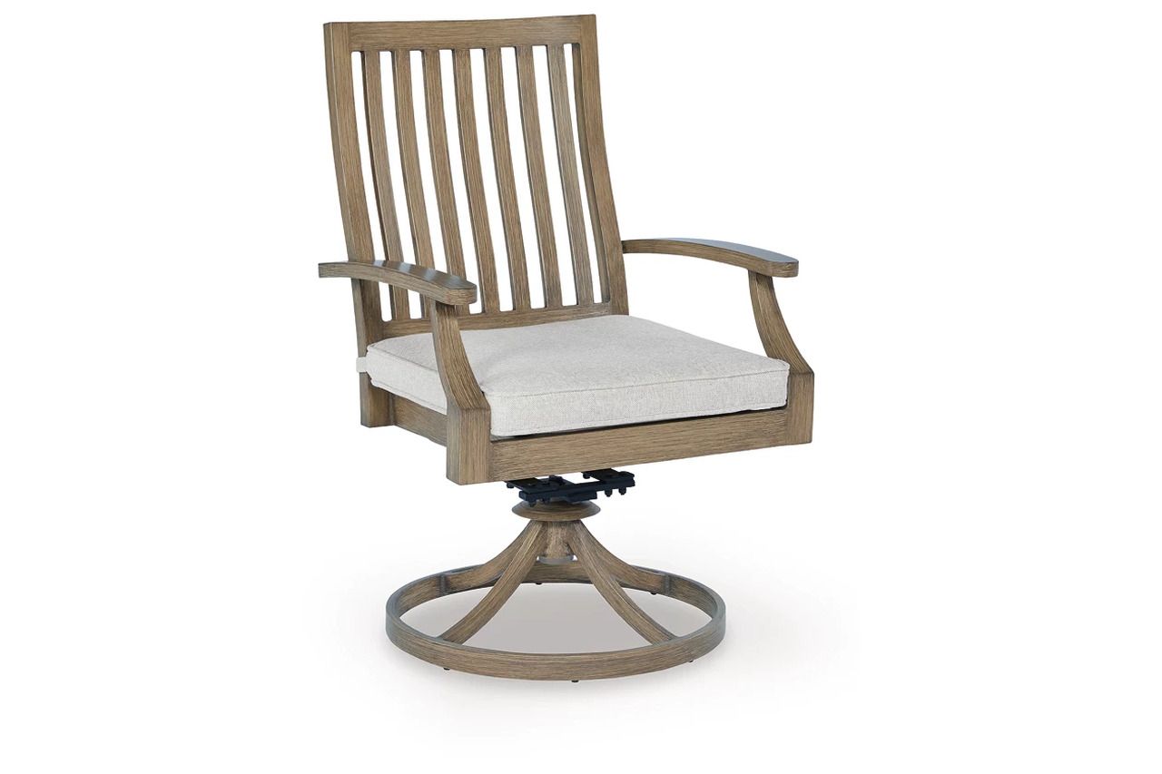 Rainier Ranch Outdoor Swivel Chair with Cushion Set of 2 In Brown and Beige P701602A