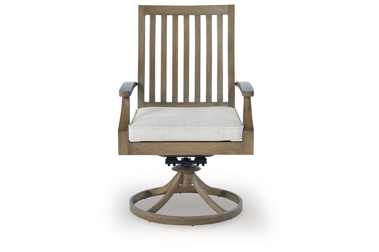 Rainier Ranch Outdoor Swivel Chair with Cushion Set of 2 In Brown and Beige P701602A