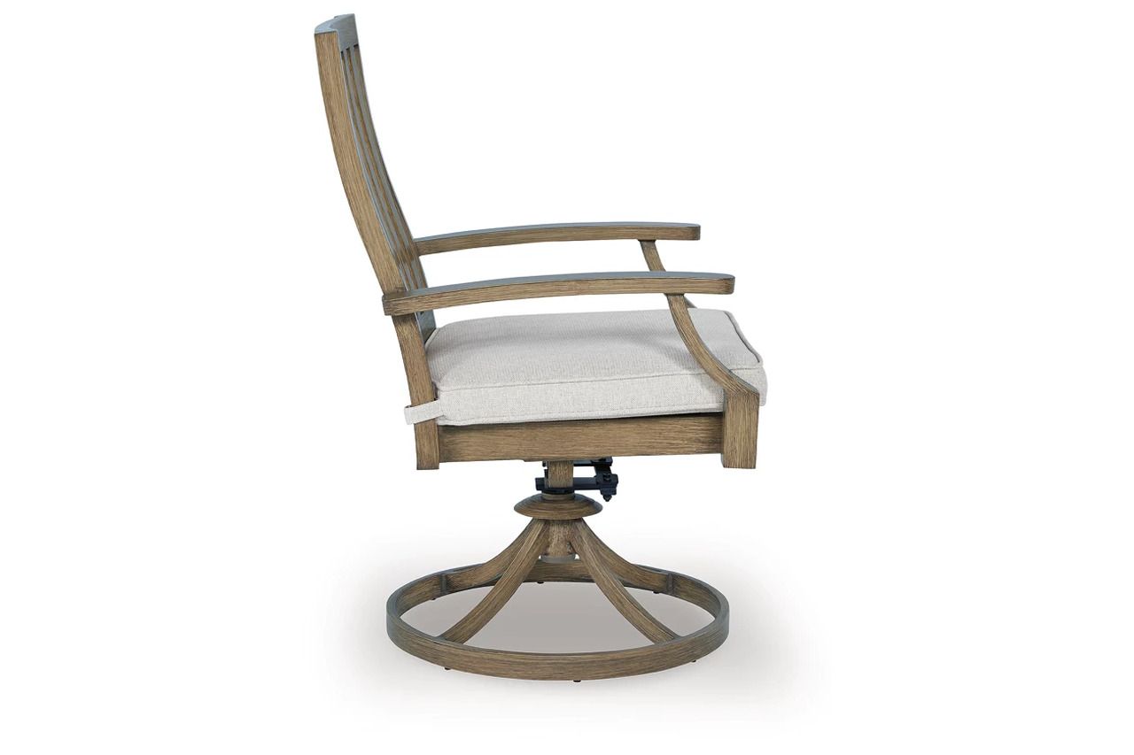 Rainier Ranch Outdoor Swivel Chair with Cushion Set of 2 In Brown and Beige P701602A