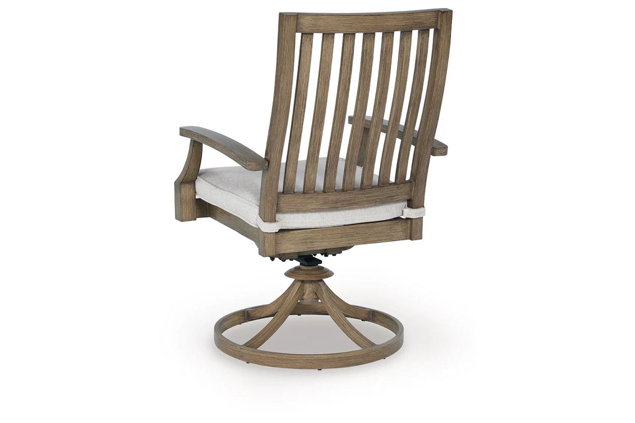 Rainier Ranch Outdoor Swivel Chair with Cushion Set of 2 In Brown and Beige P701602A