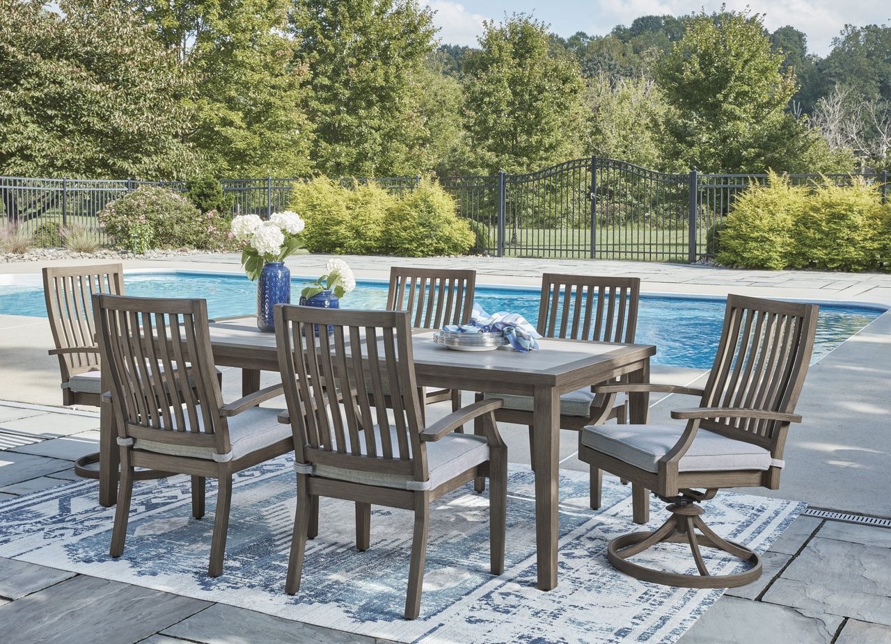 Rainier Ranch Outdoor Swivel Chair with Cushion Set of 2 In Brown and Beige P701602A