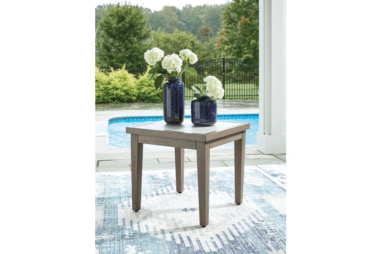 Rainier Ranch Outdoor End Table In Brown and Beige P701702