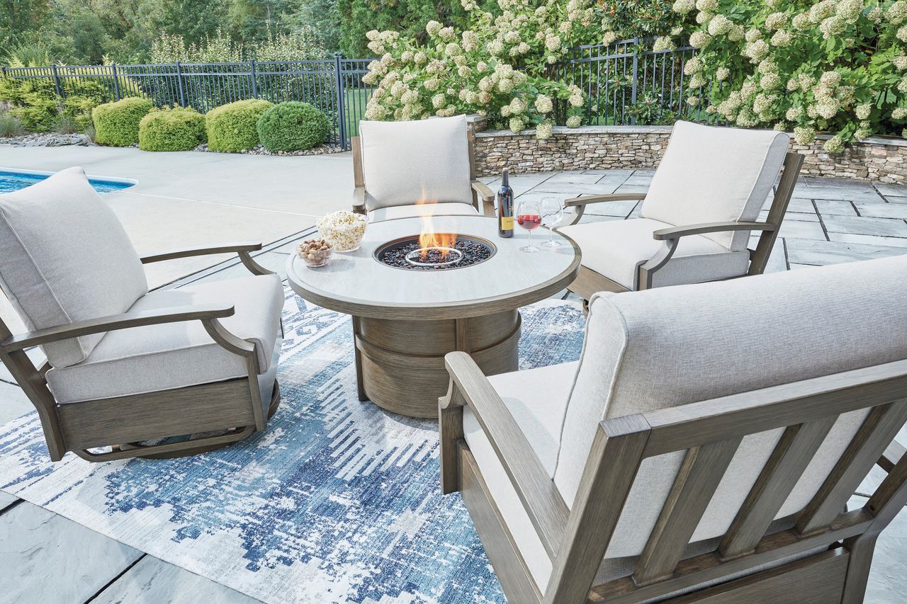 Rainier Ranch Fire Pit Table In Beige P701776