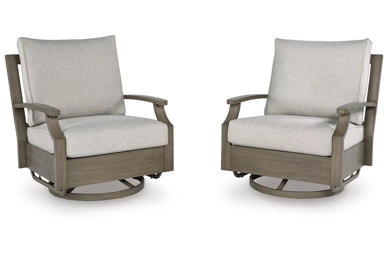 Rainier Ranch Outdoor Swivel Glider Chair with Cushion In Brown and Beige P701821