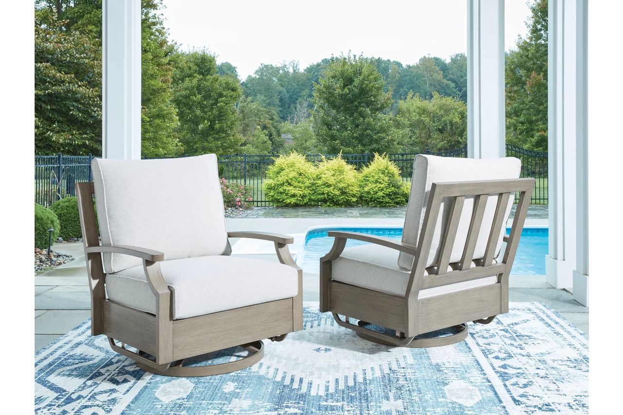Rainier Ranch Outdoor Swivel Glider Chair with Cushion In Brown and Beige P701821