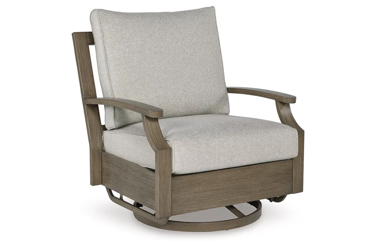 Rainier Ranch Outdoor Swivel Glider Chair with Cushion In Brown and Beige P701821