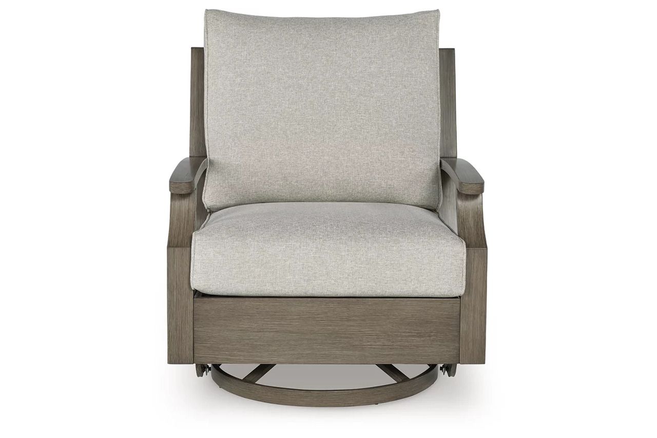 Rainier Ranch Outdoor Swivel Glider Chair with Cushion In Brown and Beige P701821