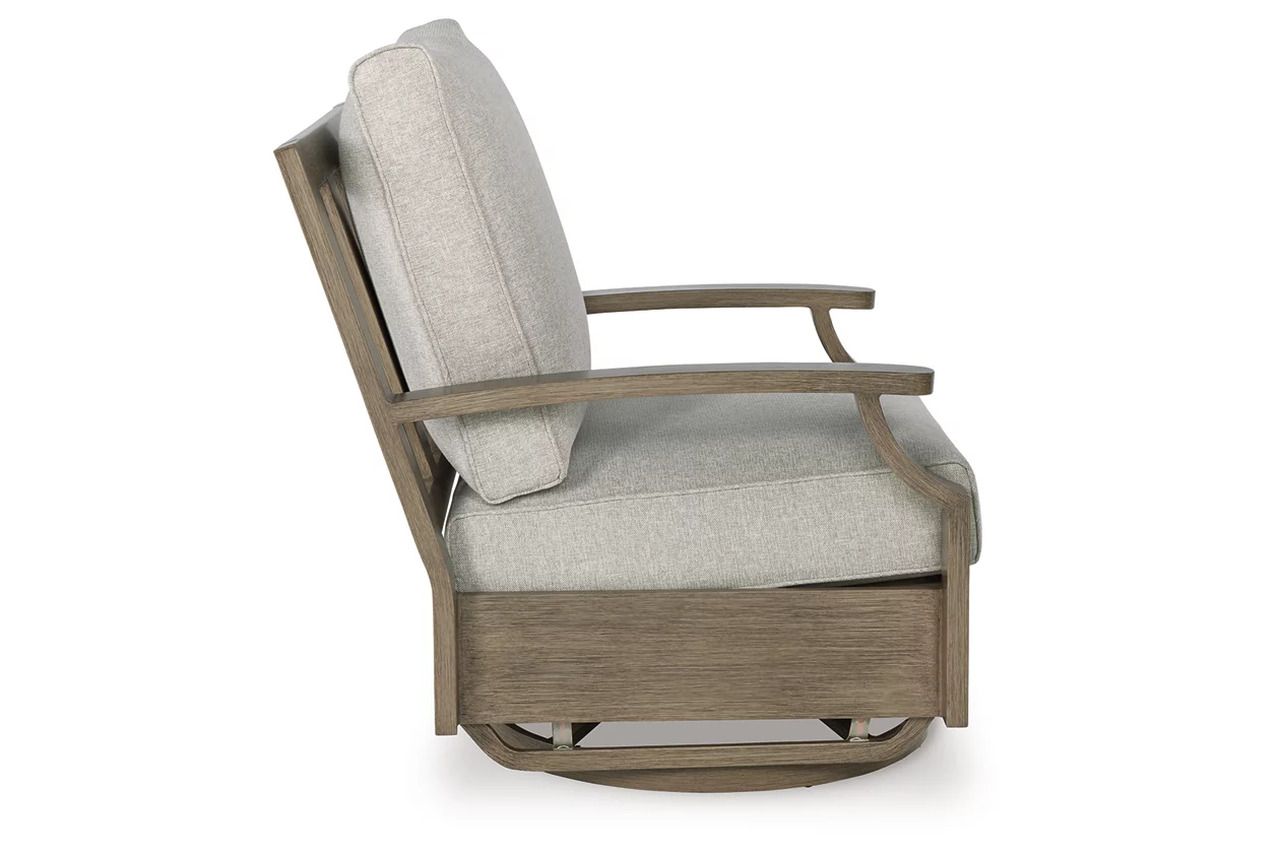 Rainier Ranch Outdoor Swivel Glider Chair with Cushion In Brown and Beige P701821