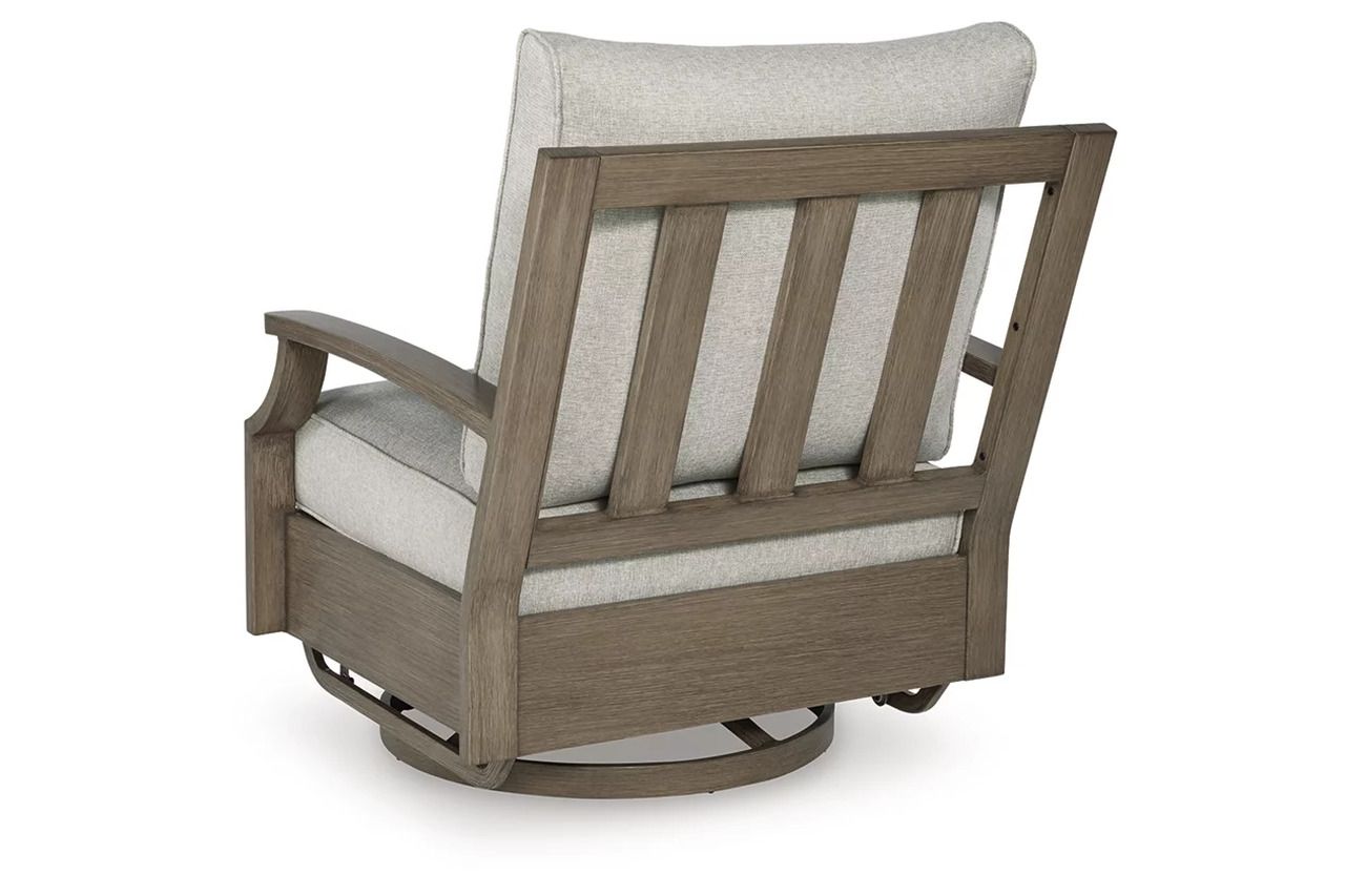 Rainier Ranch Outdoor Swivel Glider Chair with Cushion In Brown and Beige P701821